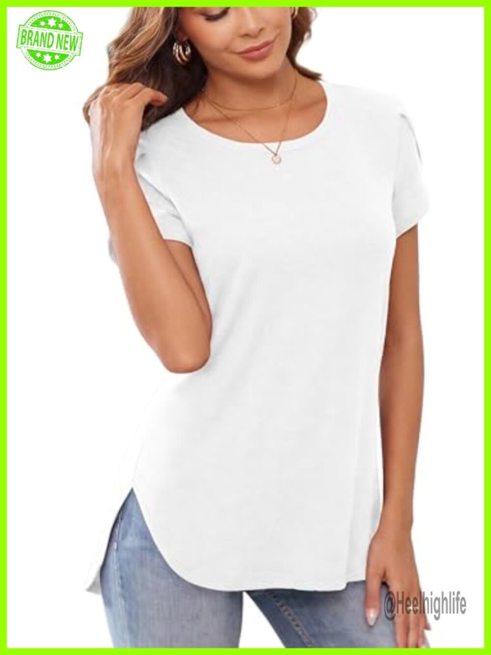 Women Long Sleeve T Shirt with Side Split Loose Pullover Tunic Top